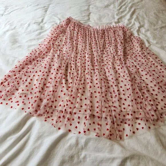Lace & Beads tulle midi skirt in blush micro heart print - Picture 6 of 13
